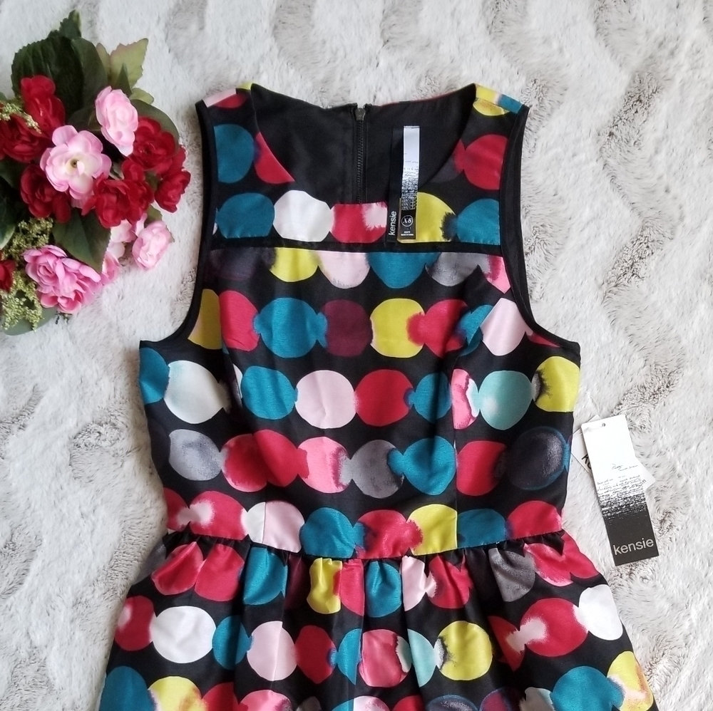 Kensie Garnet Combo Black Polka Dot Dress Size XS